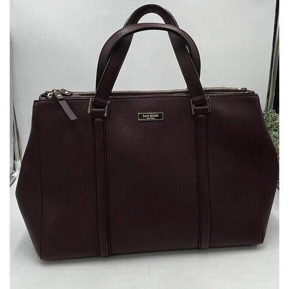 Kate Spade Newbury Lane London Burgundy Crosshatched leather Satchel Top Handle - Picture 1 of 16